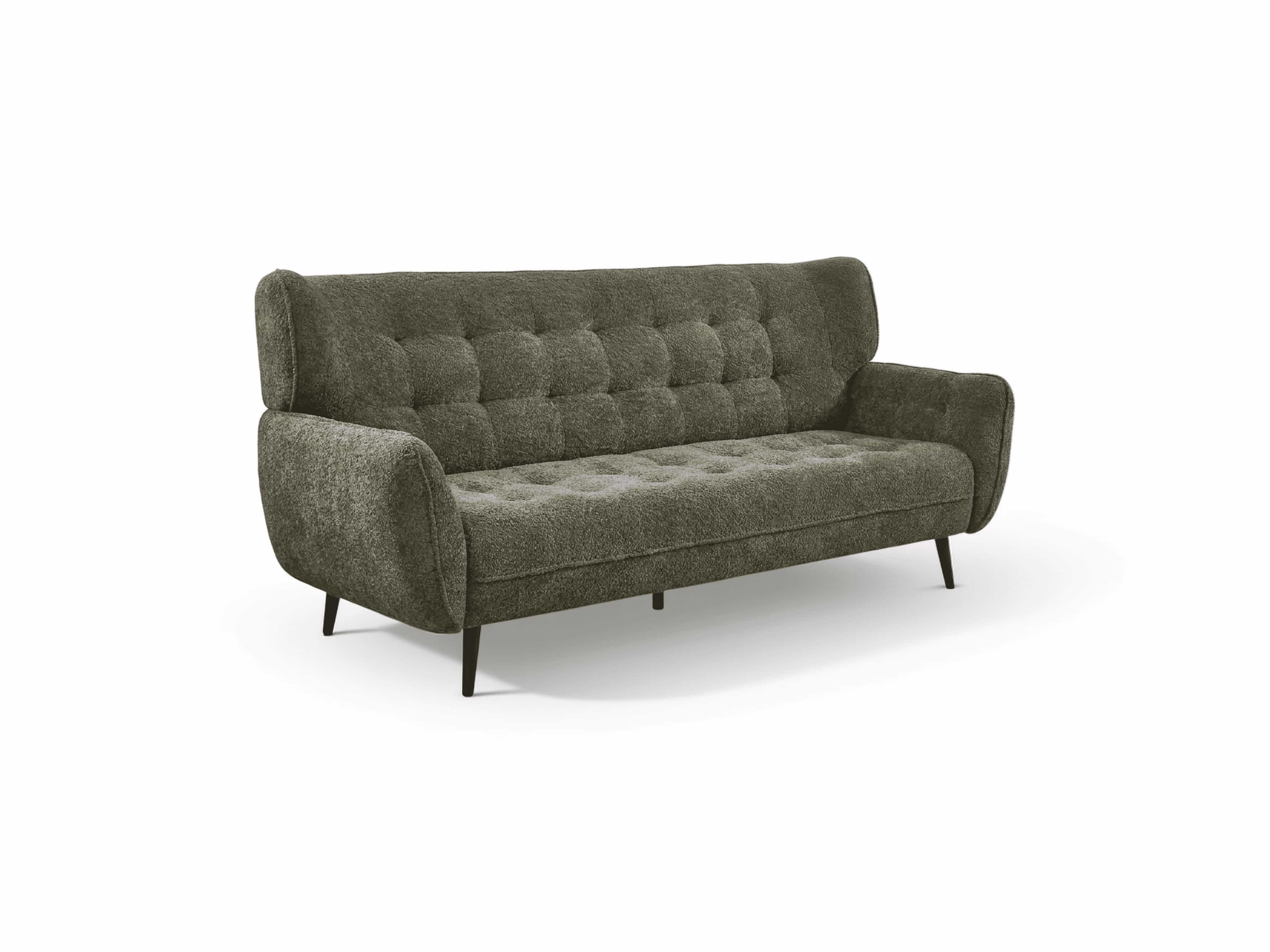 3-Sitzer Sofa Kabs Polsterwelt mit Armlehnen, dunkelgrüner Stoffbezug, gepolsterte Rückenlehne, Holzfüße