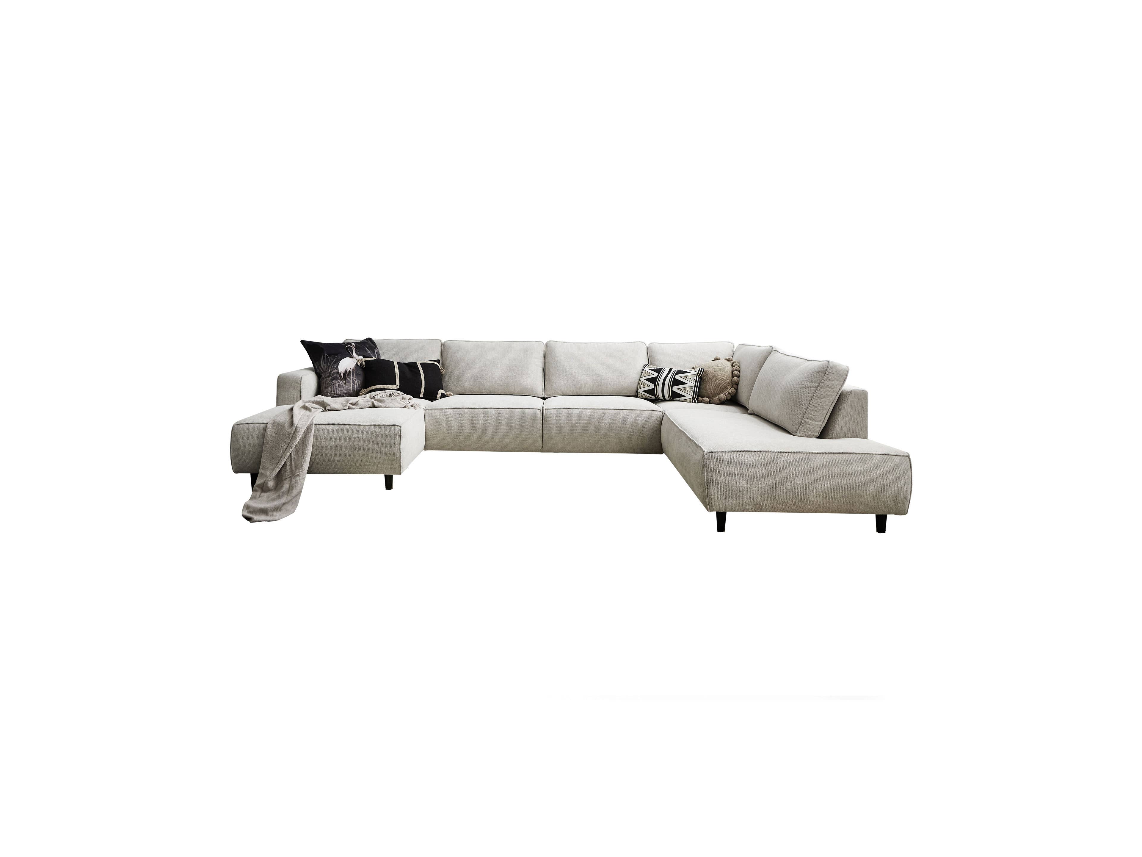 Ecksofa Kabs Polsterwelt mit Stoffbezug in Beige, gepolsterte Sitzflächen, Armlehnen, schwarze Füße