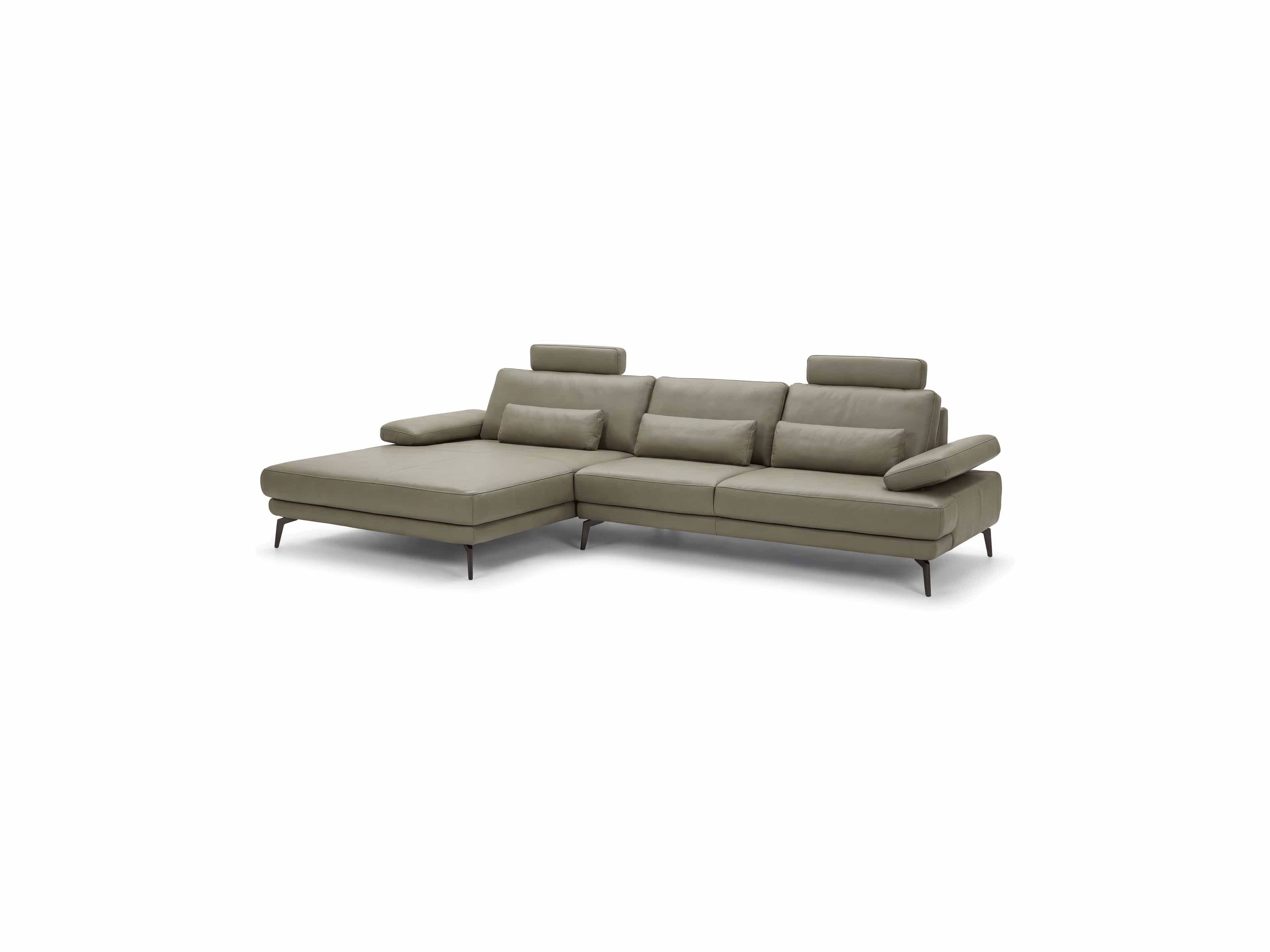 Ecksofa Mondial mit olivgrünem Lederbezug, verstellbaren Armlehnen und Kopfstützen, schwarze Füße
