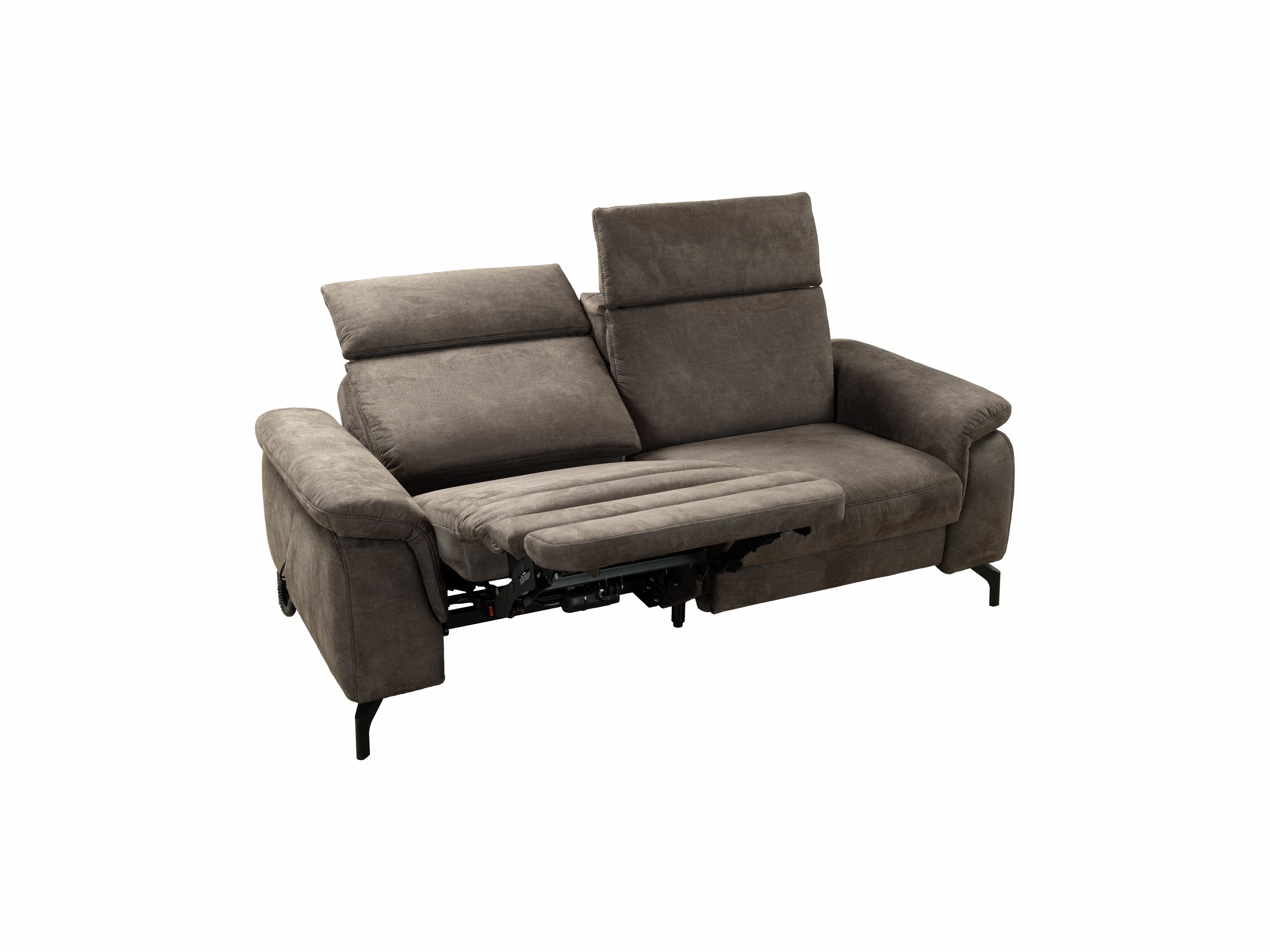 2-Sitzer Sofa mit Relaxfunktion, brauner Stoffbezug, gepolsterte Rückenlehne, sichtbare Metallfüße