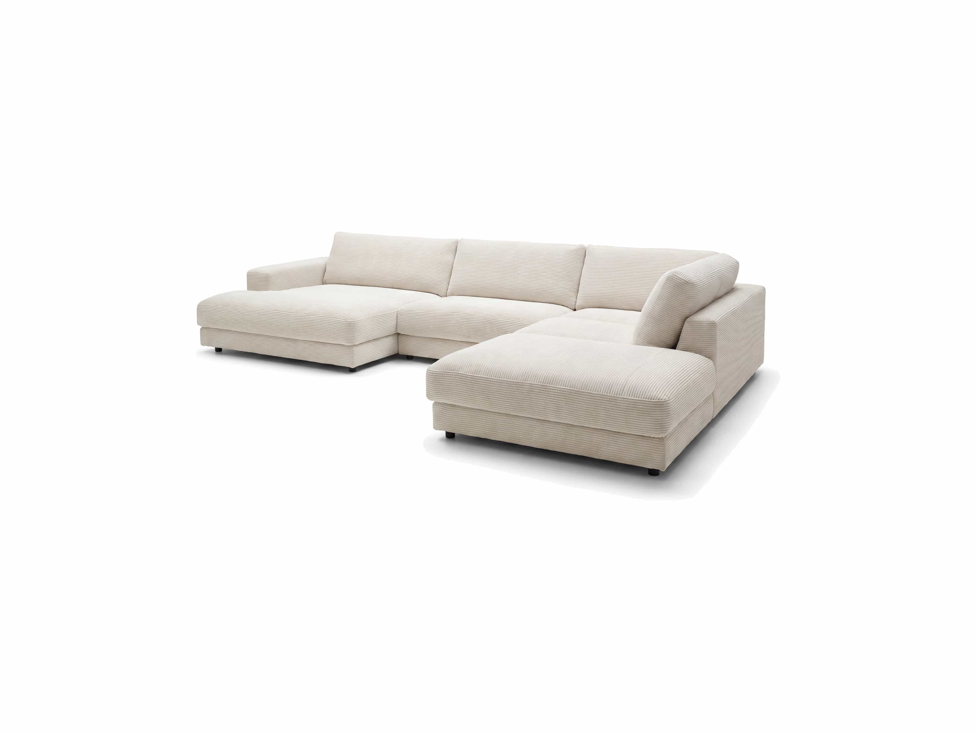 Ecksofa Kabs Polsterwelt, beige Stoffbezug, breite Armlehnen, L-Form, niedrige Rückenlehne