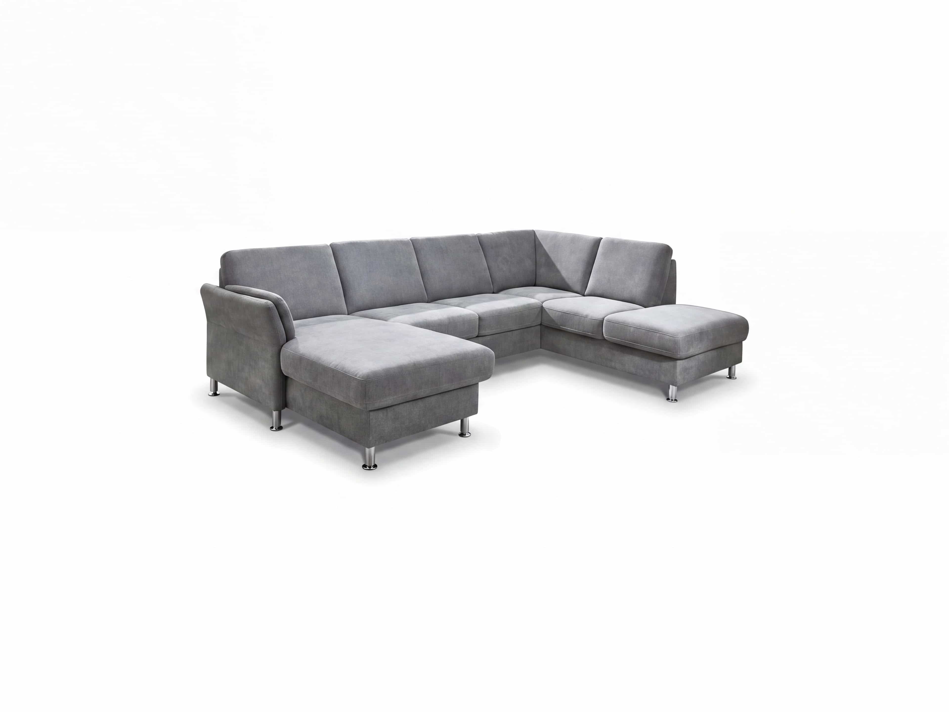 Ecksofa Kabs Polsterwelt in L-Form mit grauem Stoffbezug, Armlehne links, verchromte Füße