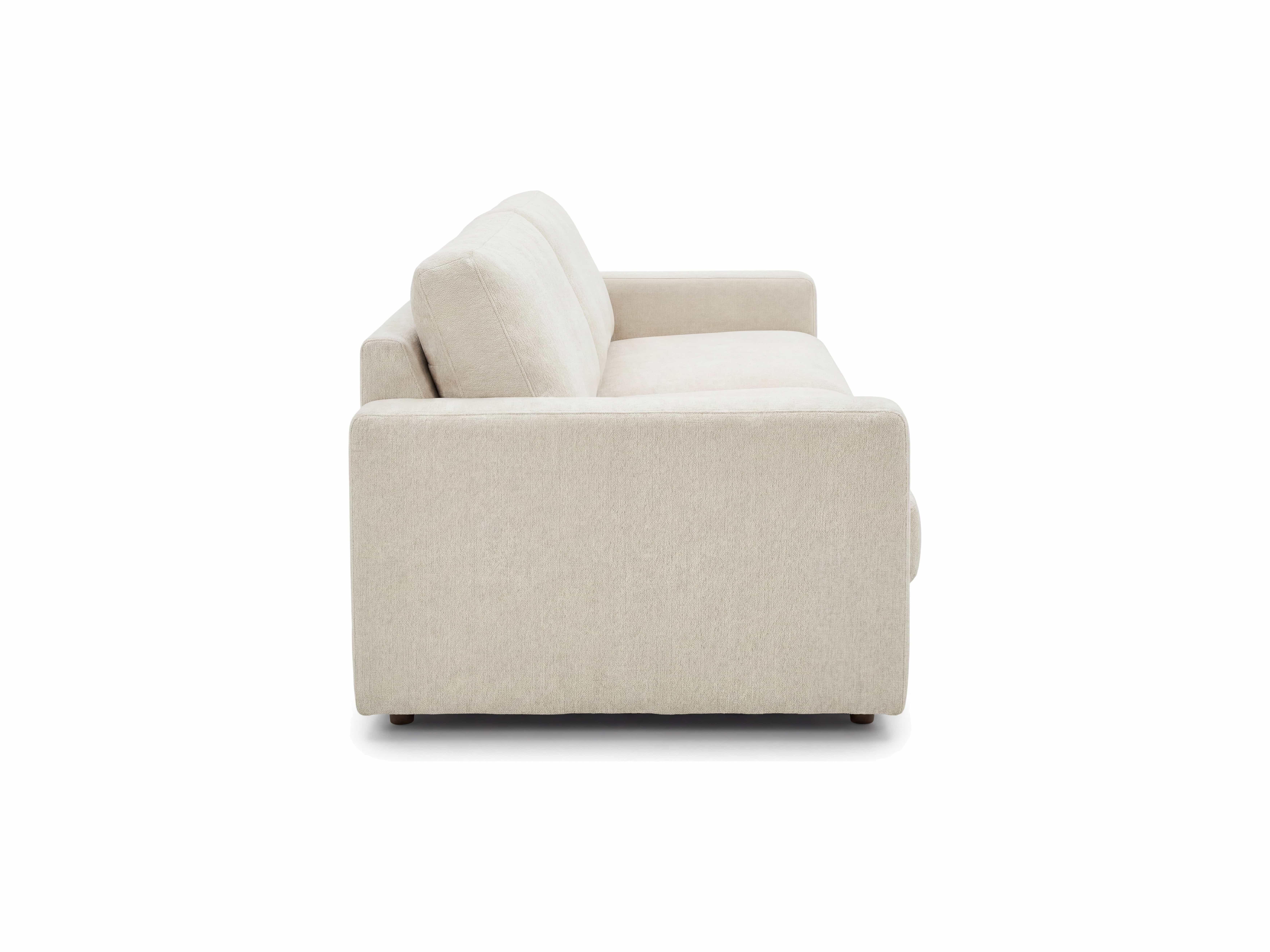 2-Sitzer Sofa Modellname, beigefarbener Stoffbezug, mit Armlehnen und gepolsterter Rückenlehne