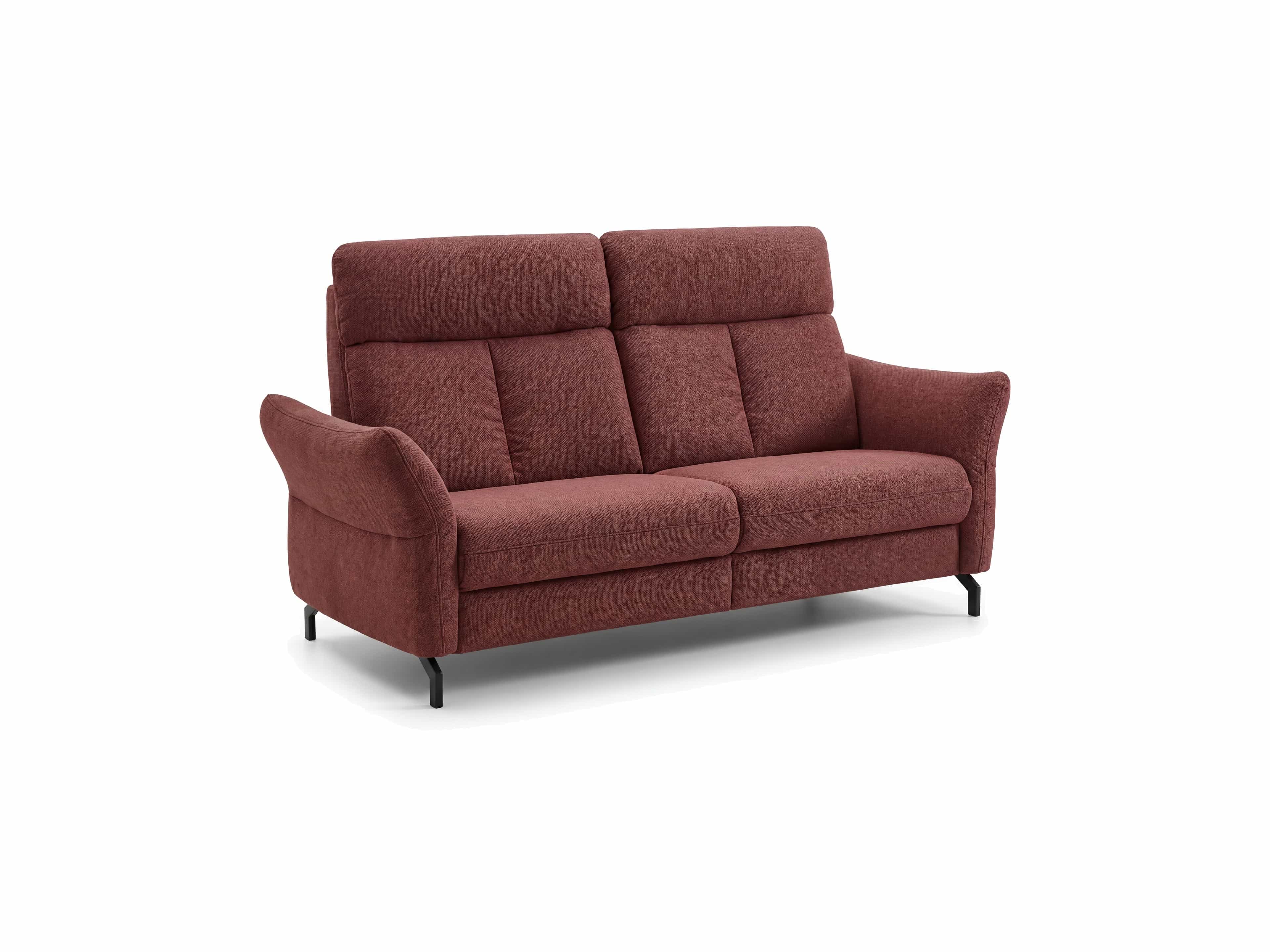 3-Sitzer Sofa Kabs, Stoffbezug in Rot, hohe Rückenlehne, schwarze Metallfüße, gepolsterte Armlehnen